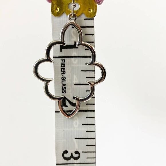 Silver Tone Dangle Pierced Earrings, Geometric scalloped hoop - Picture 4 of 5